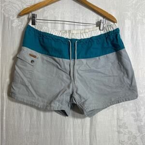 Vintage RADAR Shorts Large Blue Color Block Bloke Denim Cargo Drawstring Bloke